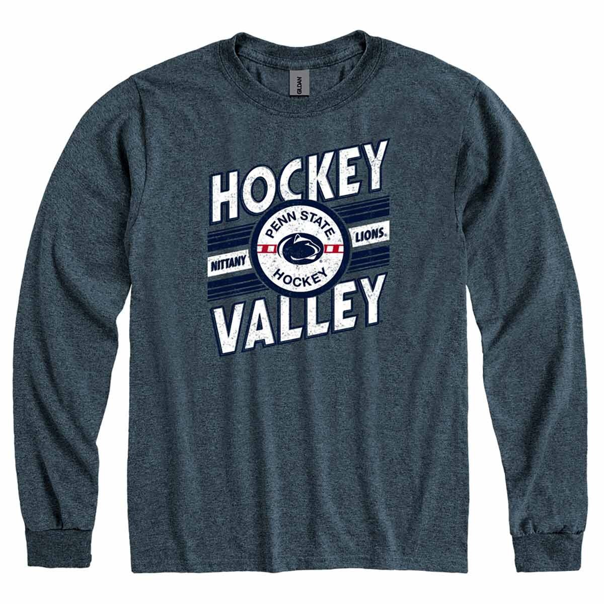 navy heather long sleeve t-shirt Hockey Valley Penn State Hockey puck